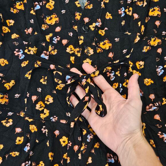 Free People L’amour Printed Romper Womens Size 2 Black Floral Boho Mini Indie - Picture 7 of 11